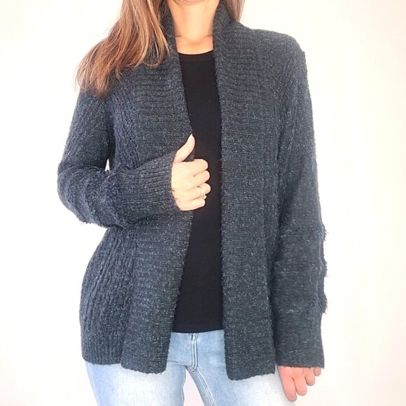 Knox Rose Sweaters - Knox Rose Black, Green, & Blue Open Front Cardigan Size Small